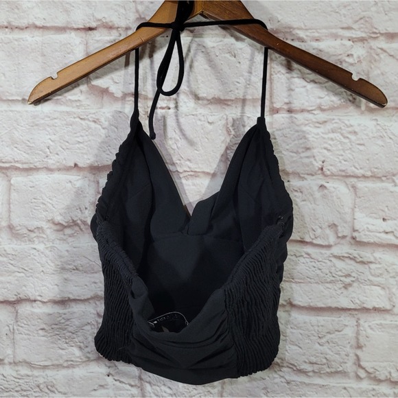 Zara Black Ruched Cropped Halter Top Cami - Picture 6 of 9